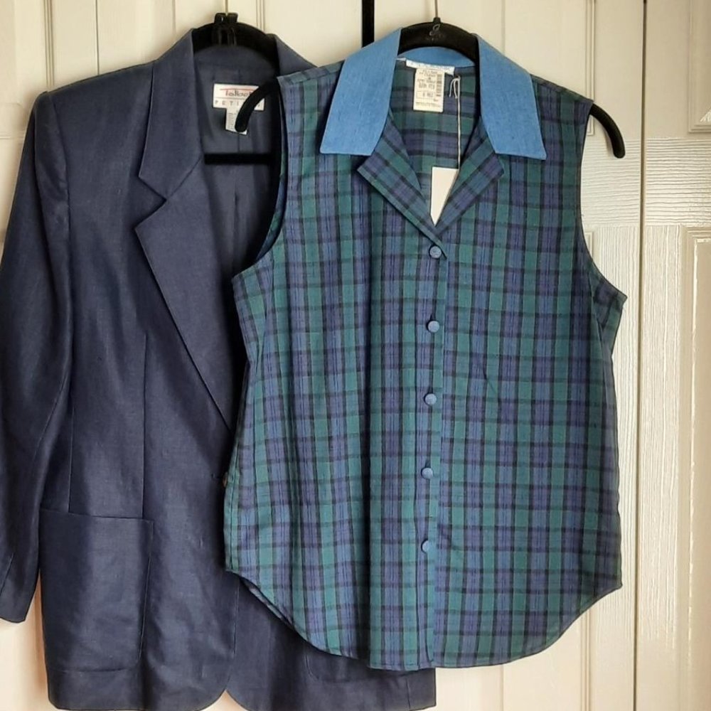 NWT Jos. A. Bank Cotton Sleeveless Black Watch Plaid Button Down Shirt Size 6